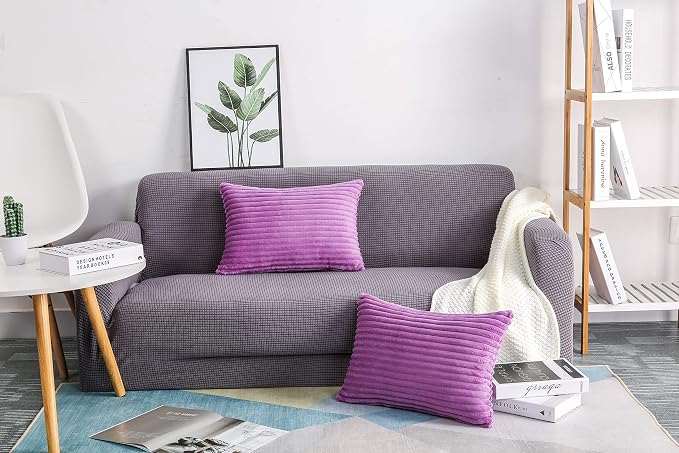 TangDepot Velvet Big Corduroy Pillow Covers 12x18 Light Purple 2-Pack | Soft wide-stripe corduroy pillow cover, hidden zipper, machine washable, easy refresh, for bedroom living room indoor outdoor