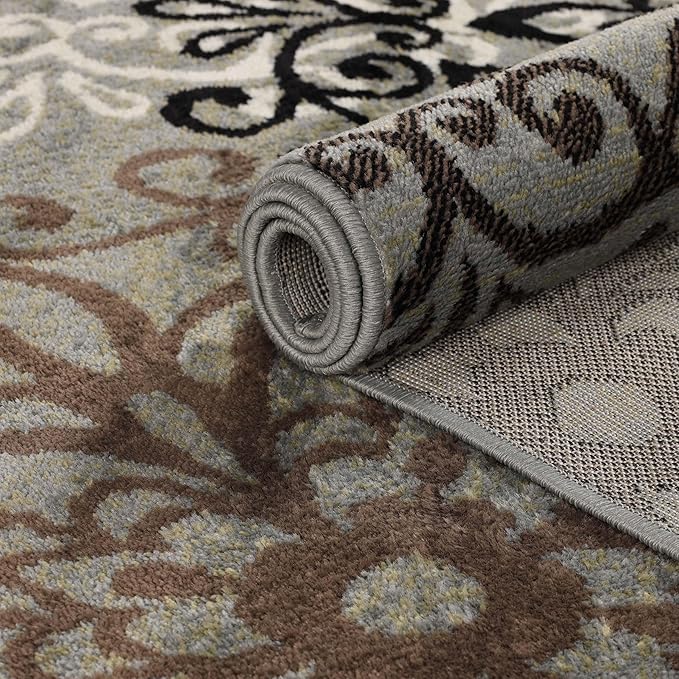 Superior Indoor Area Rug, Jute Backed, Perfect for Entryway, Office, Living/Dining Room, Bedroom, Kitchen, Hardwood Floor, Floral Scroll Decor, Leigh Collection, 5' x 8', Blue