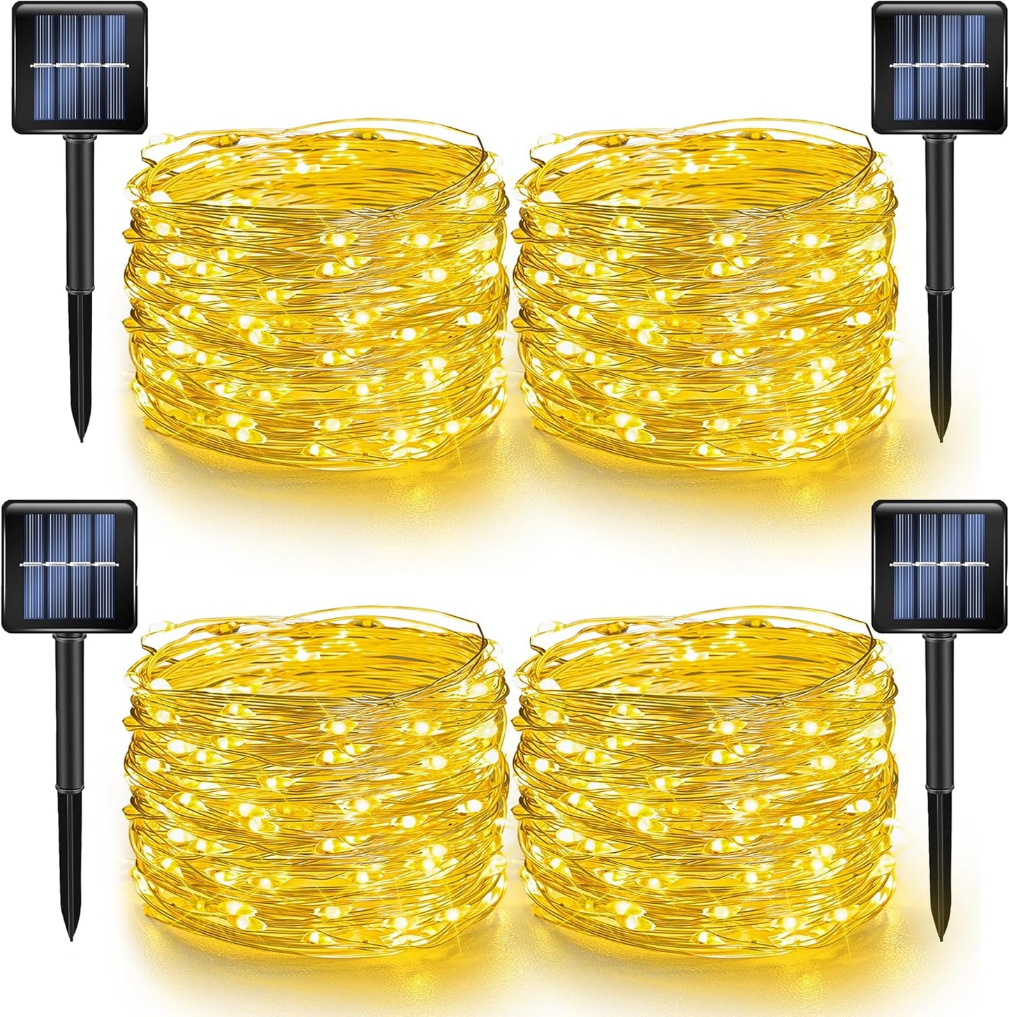Dazzle Bright 4 Pack Solar String Lights Outdoor, Total 160FT 480LED Solar Powered Waterproof Fairy Lights 8 Modes, Silver Wire Lights for Christmas Patio Party Tree Yard Decoration (Warm White)