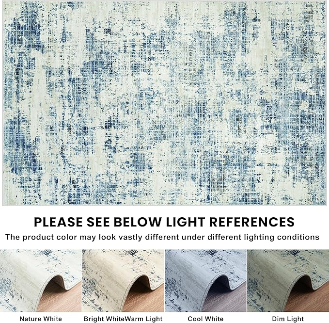 9x12 Area Rugs for Living Room Washable Rug: Anti-Skid Abstract Modern Living Room Rug Soft Thin Carpets Indoor Floor Non-Shedding Carpet for Bedroom Dining Farmhouse Nursery Blue Gray Gold