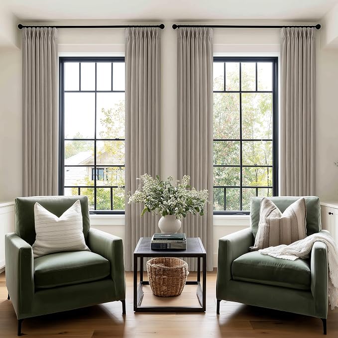 Taupe Pinch Pleated Linen Curtains 96 Inches Long for Living Room Light Filtering Pinch Pleat Hooks Rings Back Tab Neutral Farmhouse 96 Inch Curtain Drapes for Bedroom Window 1 Panel Burlywood Birch