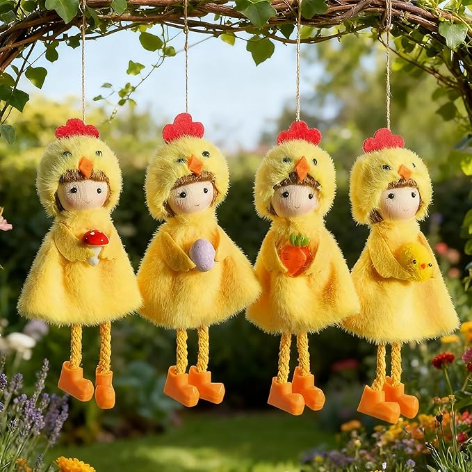 Eimilaly Easter Yellow Chick Ornaments Spring Gnome for Home Decorations, Tomte Gnomes Set Ornaments for Garden or Rustic Theme Party Gnome Decor - 4PCS