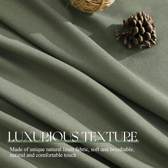 Jowels Loden Green Linen Curtains 84 Inch Long 2 Panels for Living Room | Olive Green Light Filtering Sheer Curtain,Back Tab Pocket Pleated Look, Farmhouse Textured Privacy Drapes for Bedroom Window