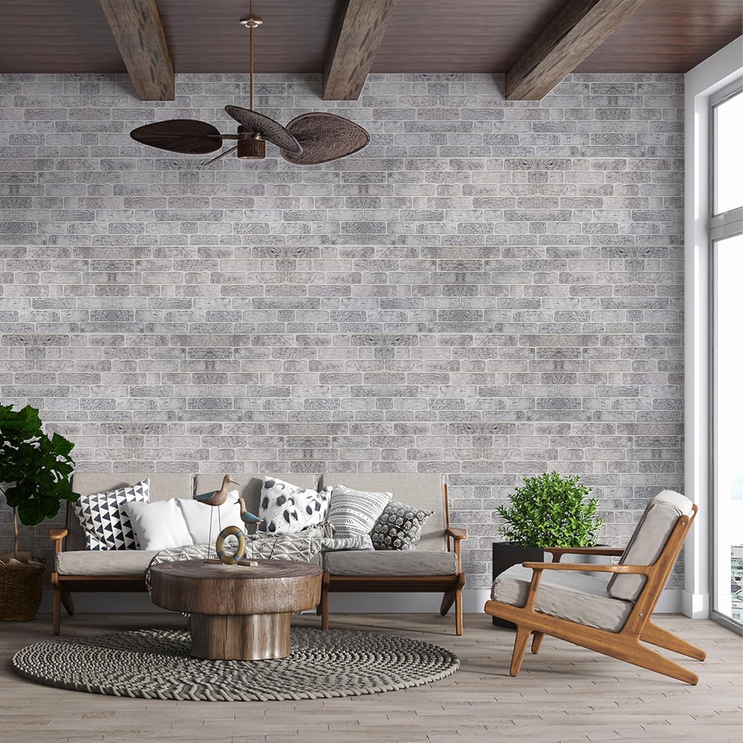 IZODEKOR 3D Wall Panels Brick Effect - Cladding, Stone Look, Styrofoam Facing for Living Room, Kitchen, Bathroom, Balcony, Bedroom, Back of Counter | White Grey (10 x Panels) - Covers 53 sq ft