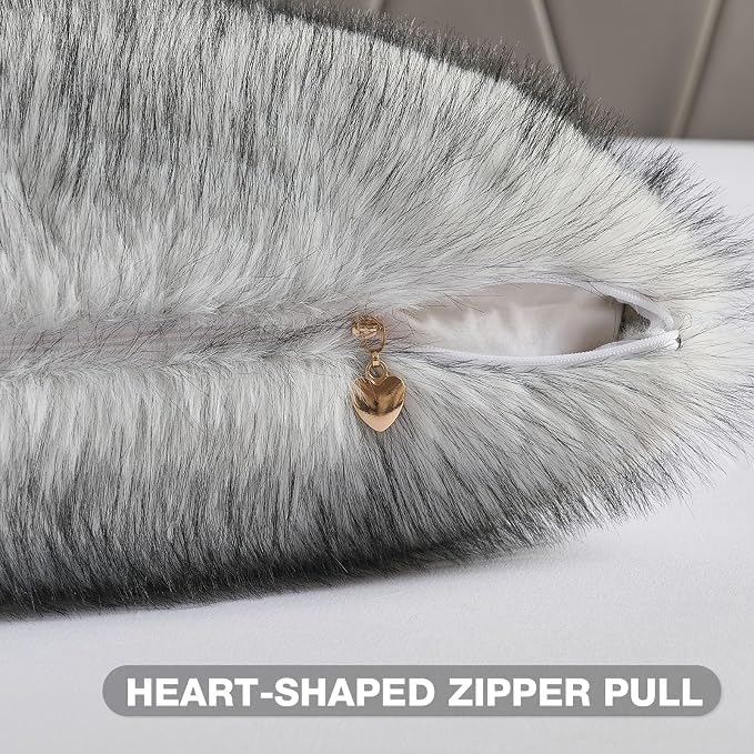 FUTEI Pack of 2 Faux Raccoon Fur Plush Throw Pillow Covers 18x18 Inch Soft Fluffy Farmhouse Decorative Cushion Case Modern Luxury Accent for Couch Bed Living Room, Black White