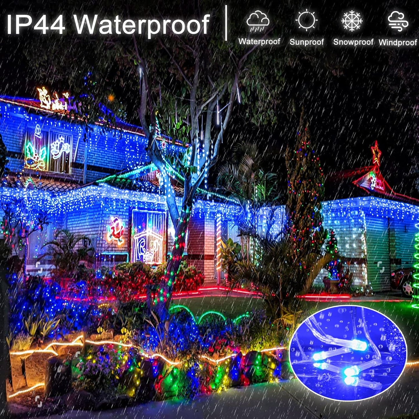 Icicle Christmas Lights Outdoor 99ft 1216 LED Icicle Lights for Outside 8 Modes with 228 Drops, Waterproof Plug in Blue Christmas Light for House Indoor Party Holiday Wedding Halloween Decorations