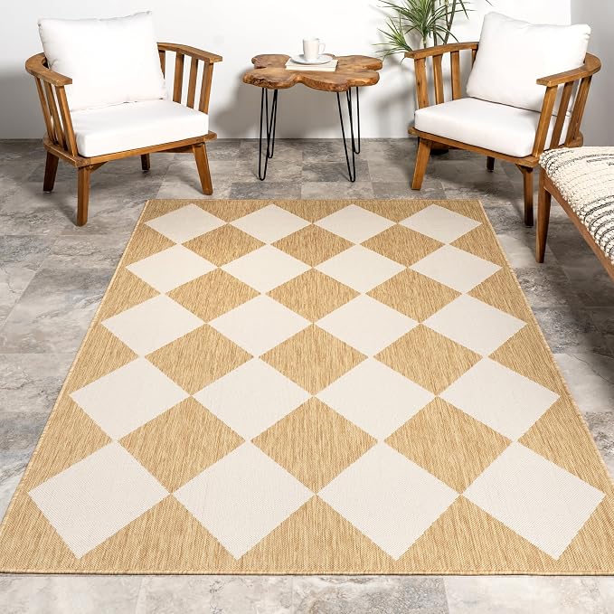 Nuloom Outdoor Performance Collection Sabina Tan/Ivory, 8' x 10', Soft, High Traffic, Stain Resistant, Easy Clean, Durable Area Rug for Indoor/Outdoor Patio, Deck, Porch, Garden, Courtyard