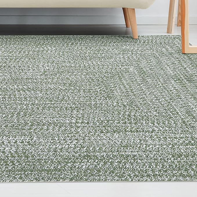 Superior Large Indoor/Outdoor Area Rug, Multi-Tone Reversible Braided Floor Decor for Patio, Front Porch, Entryway, Living Room, Office, Nursery, Artistic Home, 5' x 8', Green-White