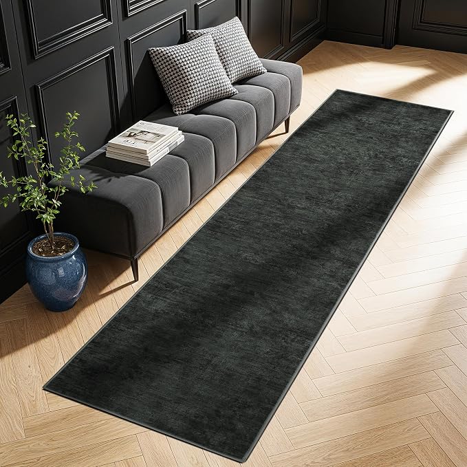 LIANLAM 2x6 Washable Runner Rugs, Black Stainproof Non-Slip for Hallway | Low pile washable runner rug, stain-resistant & non-slip backing, pet & kids friendly for hallway kitchen bedroom(2x6,Black)