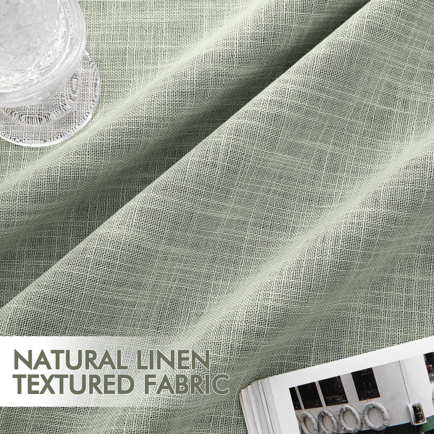 MIULEE Sage Green 100% Blackout Linen Curtain 96 Inch 2 Panel Set Double Sided No Coating Pinch Pleated Back Tab Floor to Ceiling Black out Thermal Insulated Bedroom Living Room Darkening Window Drape