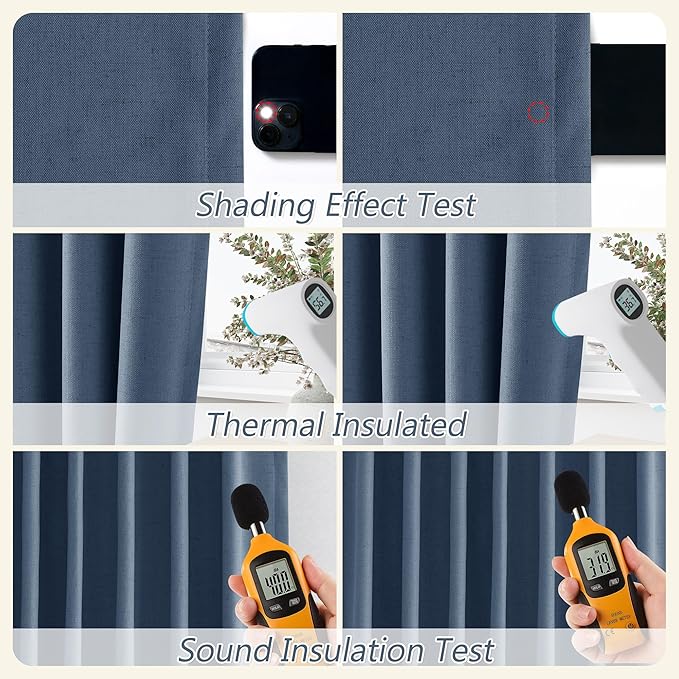 Guken 100% Blackout Curtains 108 Inch Length 2 Panels Set for Living Room Bedroom Back Tab Thermal Insulated Black Out Linen Drapes Room Darkening Window Curtains 108 Inches Long,Denim Blue