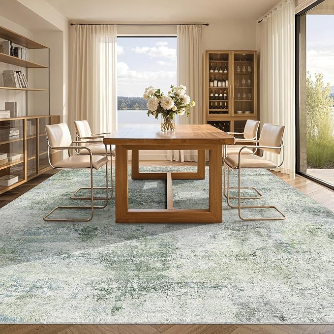 Tortania Area Rug Living Room Rugs - 9x12 Washable Large Soft Neutral Boho Moroccan Bohemian Farmhouse Rug Indoor Floor Carpet for Bedroom Under Dining Table Home Office Decor - Sage Green