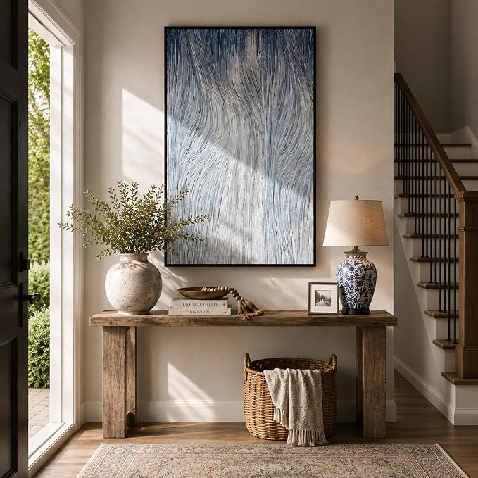 CCPEAR Large Abstract Textured Wall Art, Modern Neutral Wavy Line Canvas Painting, Framed Minimalist Wall Decor for Living Room Bedroom Office, 48x32 Inch