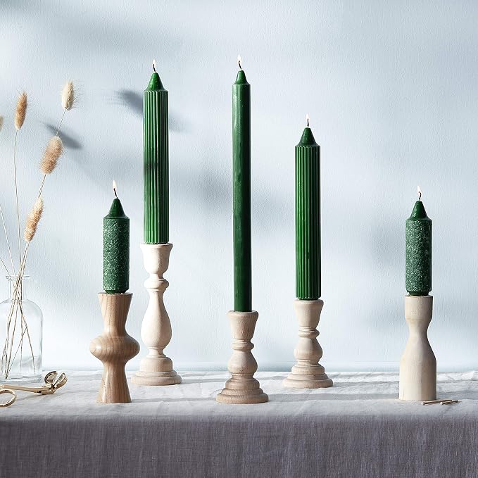Root Candles 8-Count Unscented Dinner Candles Dripless Beeswax Enhanced Timberline™ Collenette Boxed Candle Set, 5-Inch, Dark Green