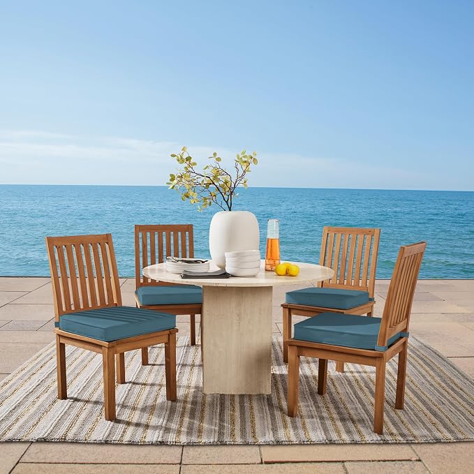 Arden 20x19 Luxury Foam Outdoor Double Welted Round Back Seat Cushion, Made with PROFOAM, Performance Fabric, Rain-Proof, Fade Resistant, Denim Blue Woven Solid