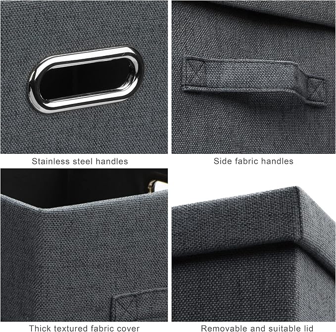 Graciadeco Medium 15" 21 Quart Collapsible Stackable Storage Bins with Lids, 5 Packs Dark Gray Foldable Fabric Closet Storage Boxes with Lids, Lidded Heavy-duty Linen Baskets(15x11x8)