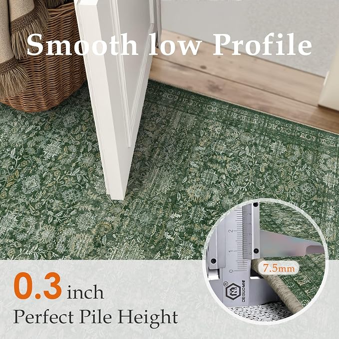 2x3 Green Washable Neutral Area Rug for Entryway Non Slip Soft Thin Throw Rug Floral Durable Low Pile Carpet Modern Stain Resistant Door Mat for Living Room Laundry Kitchen Playroom