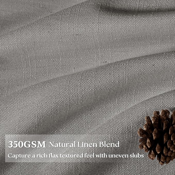 Grey Linen Curtains 96 Inches Long Memory Shape Trained Pinch Pleated Curtain for Living Room with Hooks Rings Back Tab Pinch Pleat Curtains 96 Inch Length for Boho Bedroom Dining Room Dove Gray