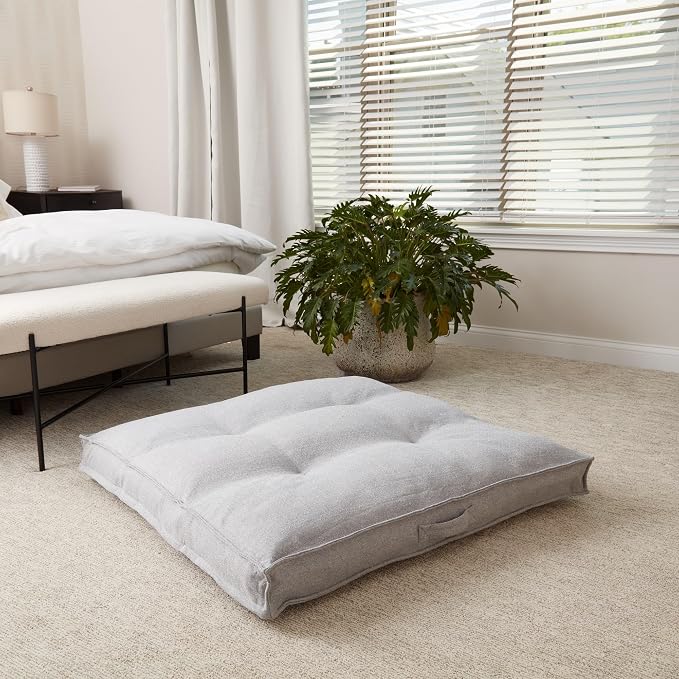 Square Tufted Floor Pillow with Removable Cover, Cement, Large (40")