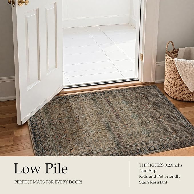 Ruaruarug Washable Area Rug 8x10 for Living Room, Bedroom, Ultra Soft Non Slip Stain & Fade Resistant, Pet & Kids Friendly, Suitable for High Traffic Areas Easy to Clean, Vintage Brown