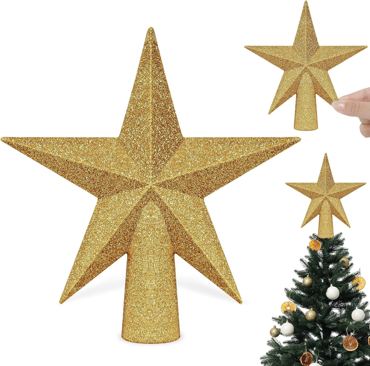 Christmas Tree Topper, 1PCS 6" Gold Glitter Star Tree Topper, 3D Xmas Shatter-Proof Mini Bethlehem Star Tree Topper Decorations, Waterproof Christmas Decor for Holiday Home Outdoor Ornament