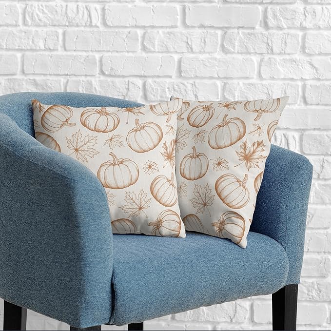 Fall Pumpkin Pillow Covers 20x20 Set of 2 Burnt Orange Cream Maple Leaves Throw Pillow Covers Autumn Pillowcase Thanksgiving Cushion Case for Home Decor Outdoor Sofa