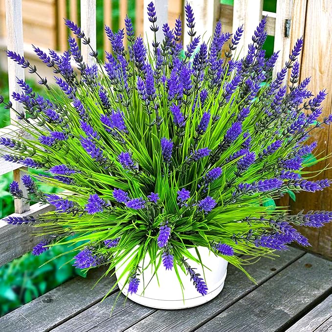 TSTWETO Artificial Plants Outdoor, 22 Pcs Fake Flowers UV Resistant Outdoor Artificial Lavender Flowers, Plastic Faux Plants for Porch Garden Planter Yard Window Box