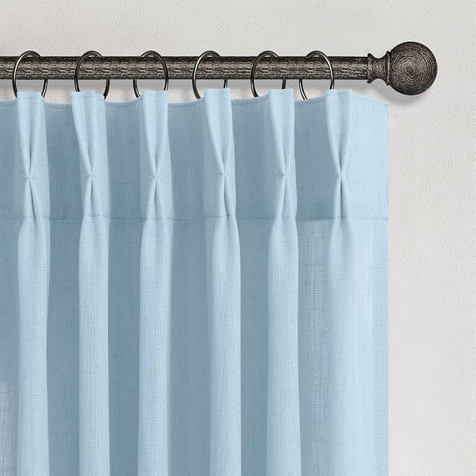 Light Blue Linen Pleated Curtains 84 Inches Long for Bedroom Sky Baby Blue Cerulean Spring Summer Curtain for Living Room Boho Modern Farmhouse Sheer Pinch Pleat Drapes 40x84 Length 2 Panels Back Tab