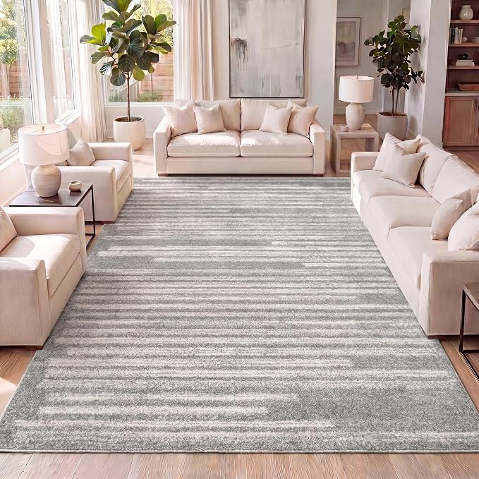JONATHAN Y Khalil Modern Berber Stripe Gray/Cream Indoor Area Rug, 3x5, Contemporary, Bohemian, Easy-Cleaning for Living Room, Bedroom, Kitchen, Pet Friendly, Non-Shedding (MOH207G-3)