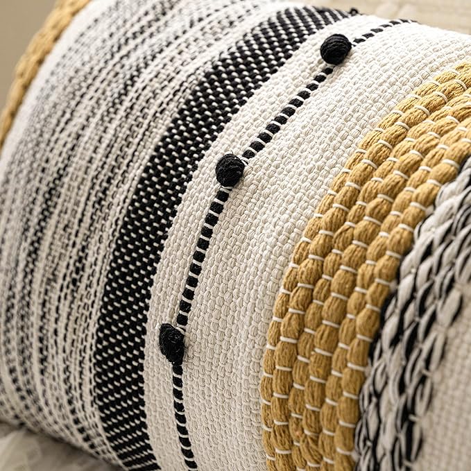 BlissBlush Decorative Lumbar Throw Pillow Cover 14x36 Boho Long Cushion for Bed Yellow Mustard Accent Farmhouse Pillowcase for Bedroom Living Room Couch Sofa Home Décor Cover ONLY