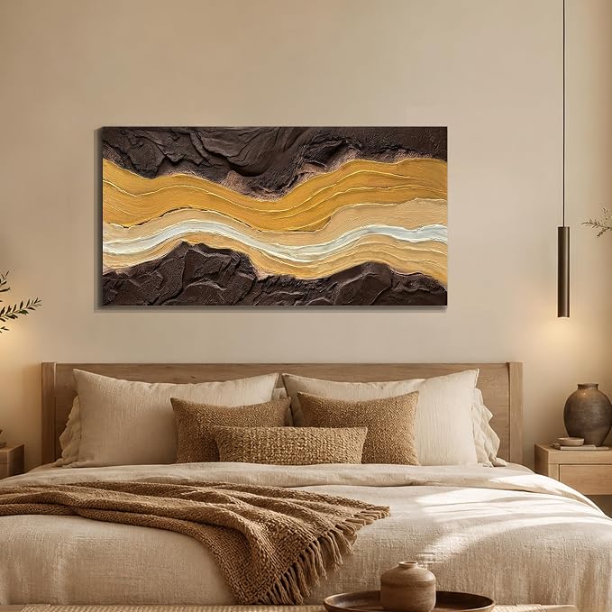 Acocifi Earth Tone Abstract Canvas Wall Art 40"x20", Textured Painting | Textured Neutral Canvas Painting, Modern Minimalist Wall Decor for Living Room Bedroom Office Home Decor, Easy To Hang