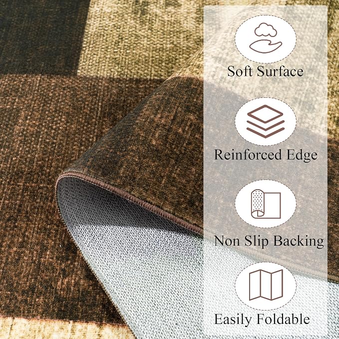 Modern Geometric Patchwork Indoor Runner Rug for Living Room, Warm Taupe 2.7'x 8' Rug Rockwood Collection Hardwood Floors Decor for Bedroom, Taupe Throw Carpet for Office Entryway Dining Room