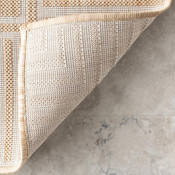 Nuloom Asha Tan/Ivory, 6'7" x 9', Casual, Striped Border, Soft and Cozy, High Traffic, Easy Clean, Durable Area Rug for Indoor/Outdoor Patio, Deck, Porch, Garden, Courtyard