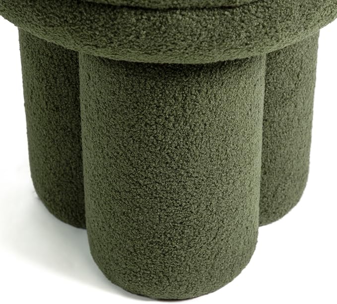 Furniture of America Rami Modern 18-inch Mushroom-Shape Upholstered Ottoman with Tri-Pillar Pedestal, Vanity Stool Chair, Small Foot Stool for Bedroom, Living Room, Entryway, Green