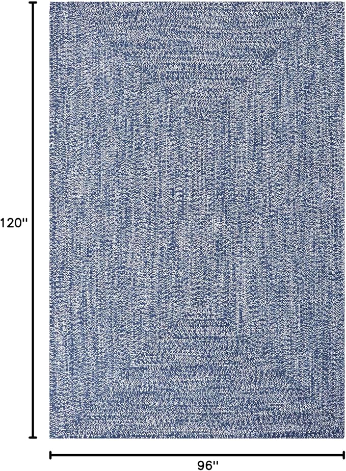 Superior Large Indoor/Outdoor Area Rug, Multi-Tone Reversible Braided Floor Decor for Patio, Front Porch, Entryway, Living Room, Office, Nursery, Artistic Home, 8' x 10', Denim Blue-White
