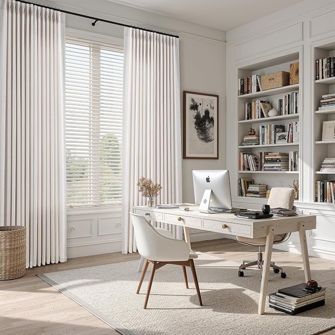 Guken Beige Boho Farmhouse Pinch Pleated Linen Curtains 102 Inches Long 2 Panels for Living Room Bedroom Modern Back Tab Privacy Light Filtering Semi Sheer Pinch Pleat Drapes with Hooks Rings 40x102