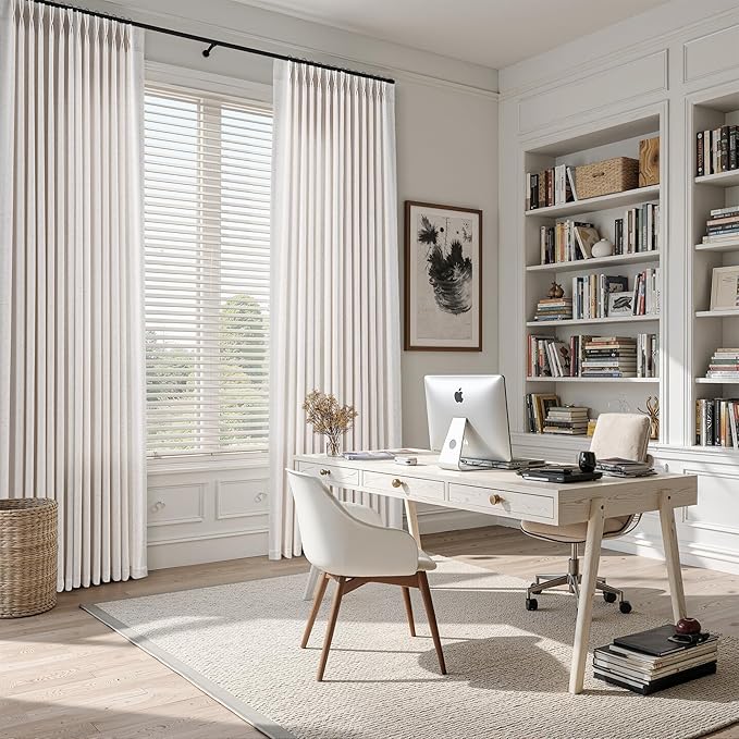 Guken Beige Boho Farmhouse Pinch Pleated Linen Curtains 100 Inches Long for Living Room Bedroom Textured Linen Blended Light Filtering Window Privacy Pleated Drapes with Hooks Rings 2 Panels 40x100