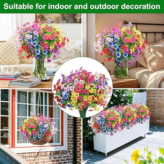 Ouddy Decor 12 Bundles Artificial Flowers for Outdoors Fake Silk Flowers UV Resistant Faux Plastic Plants for Spring Summer Garden Porch Window Box Table Vase Home Indoor Outdoor Decoration, Mixed