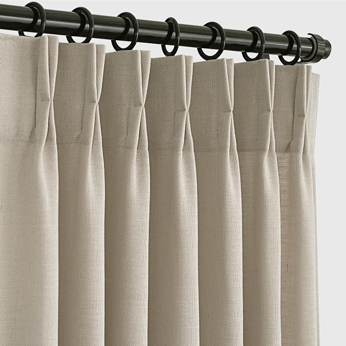 Pinch Pleat Linen Curtains for Living Room Light Filtering Semi Sheer Pinch Pleated Drapes 84 inch Length 2 Panel Set Memory Trained Burlap Textured Neutral Country Rustic Curtain Greige Taupe