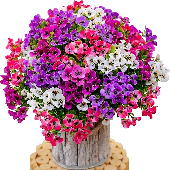 AXYLEX Artificial Flowers Outdoor Shrubs - 16 Bundles Fake Plants UV Resistant No Fade Faux Plastic Greenery Home Garden Porch Patio Decoration (1, Multi 16-4)