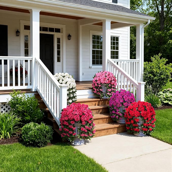 Ivydale Fake Geraniums Artificial Flowers for Outdoors Spring Plants Decor, 2 PCS Red Faux Hanging Flowers Outdoor Realistic Silk Geraniums Vines UV Resistant for Outside Planters Porch Patio Garden