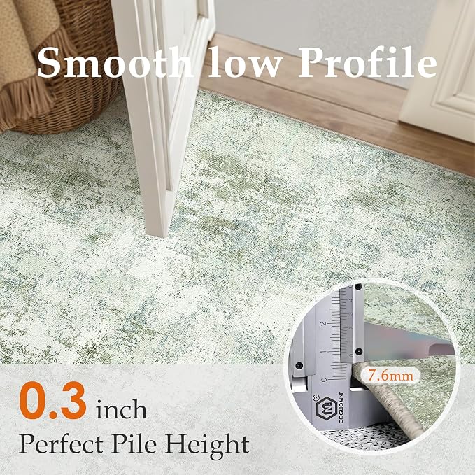 8x10 Washable Area Rug Sage Green Abstract Non Slip Soft Low Pile Rug for Living Room Bedroom Dining Room Office Neutral Modern Indoor Large Throw Carpet for Home Decor