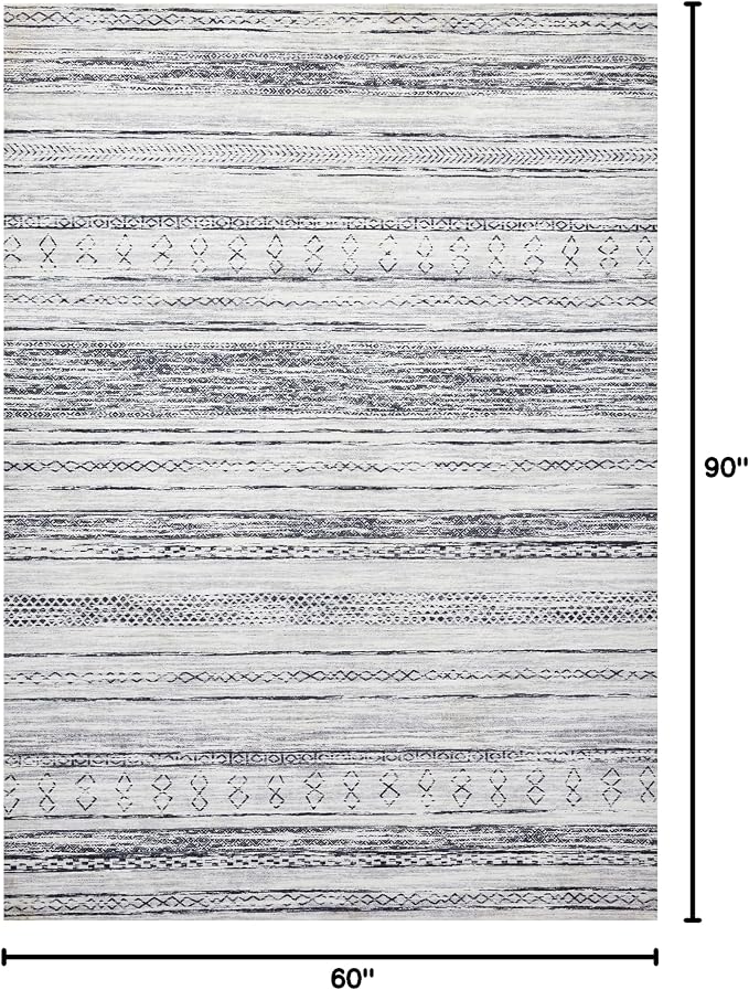 Tortania Area Rug Living Room Rugs - 5x8 Washable Large Soft Neutral Boho Moroccan Bohemian Farmhouse Rug Indoor Floor Carpet for Bedroom Under Dining Table Home Office Decor - Grey