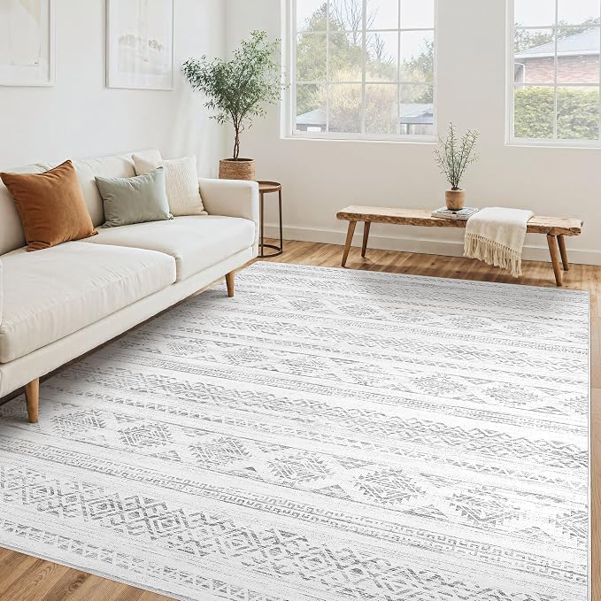 Tortania Area Rug Living Room Rugs - 5x7 Washable Large Soft Neutral Boho Moroccan Bohemian Farmhouse Rug Indoor Floor Carpet for Bedroom Under Dining Table Home Office Decor - Ivory Gray