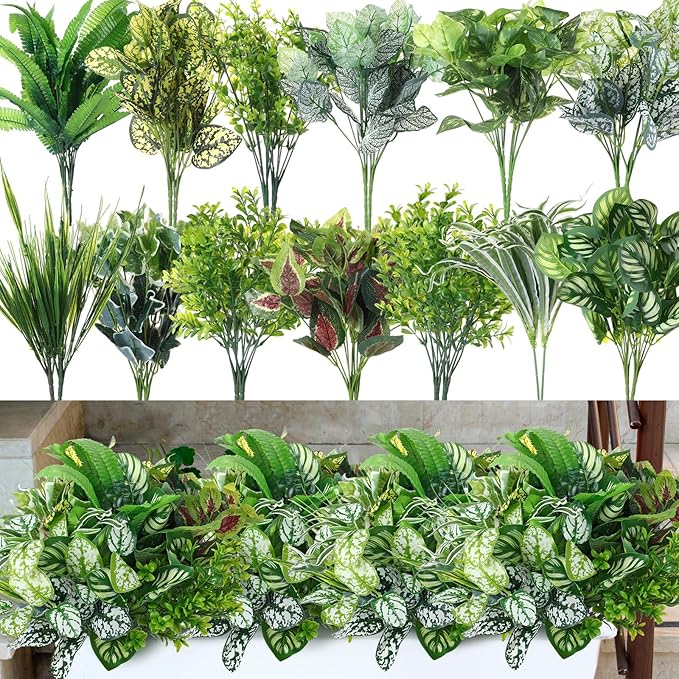 Cindeer 24 Pcs Artificial Flowers Planters for Outdoors, UV Resistant Faux Fake Greenery Plastic Plants Outdoor Indoor for Spring Summer Decors Wedding