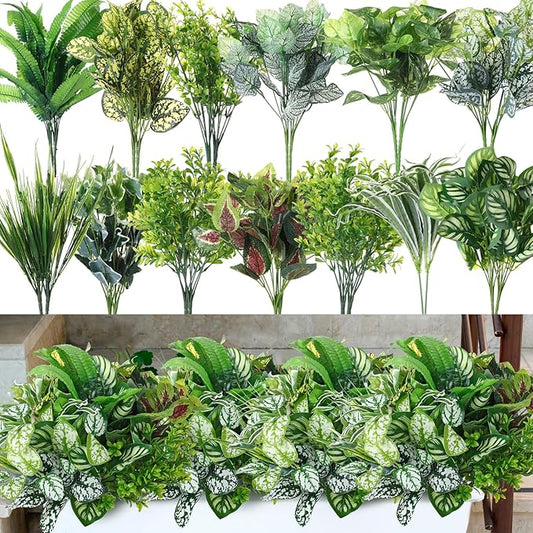 Cindeer 24 Pcs Artificial Flowers Planters for Outdoors, UV Resistant Faux Fake Greenery Plastic Plants Outdoor Indoor for Spring Summer Decors Wedding