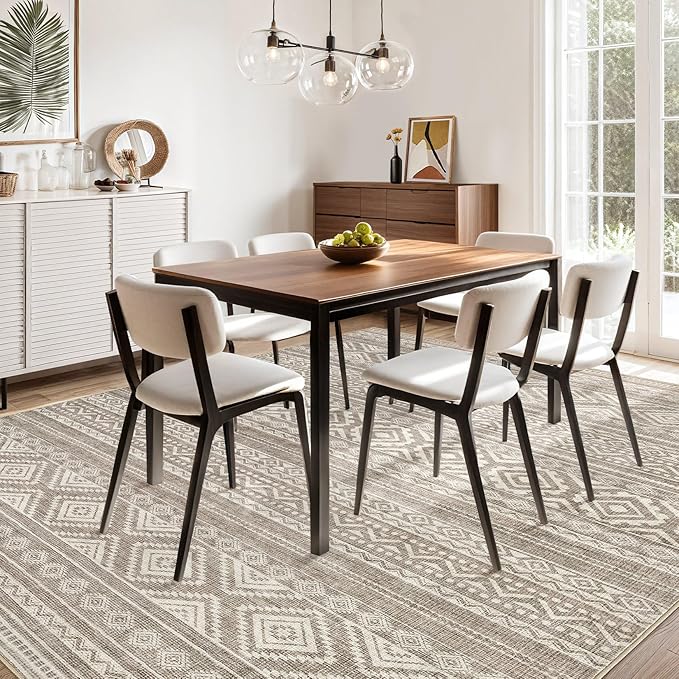 cotiled 10x14 Area Rug Living Room: Washable Boho Rugs with Non Slip Backing Large Soft Indoor Stain Resistant Carpet for Bedroom Farmhouse Dining Room Lightweight Home Decor Coffee Brown