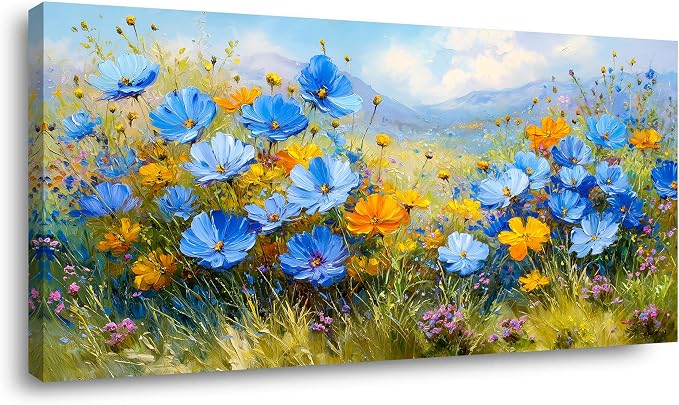 Ggaafet Bright Wildflower Wall Art for Living Room Canvas Oil Painting Prints Beautiful Floral Blooming Art Deco Pretty Flowers Artwork Office Bedroom Family Dining Room Decor Large