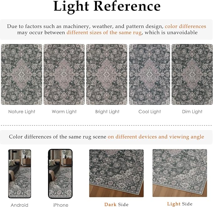 HUGEAR Retro Black Area Rug 6x9 Machine Washable Living Room Rugs Distressed Vintage Floral Low Pile Carpet Bedroom Office Dining Room Laundry Room Non Slip Soft Lightweight