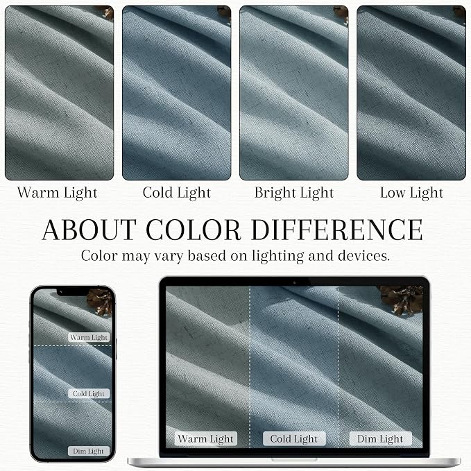 Light Blue Linen Kitchen Curtains 24 Inch Length Cotton Linen Blend Light Filtering Short Tier Curtain with Rod Pocket Back Tab for Small Windows Cafe Retro Bathroom Vintage 2 Panels RV 36Wx24L